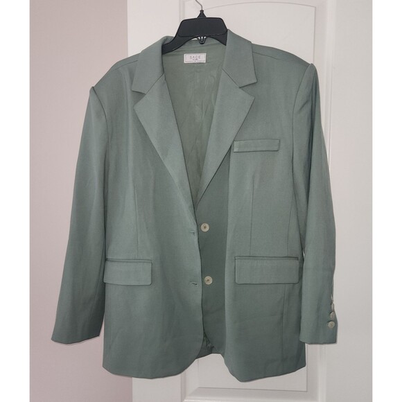 Womens Oversized Blazer Sage The Label Green Boyfriend Fit Jacket NWOT Small - Picture 2 of 5